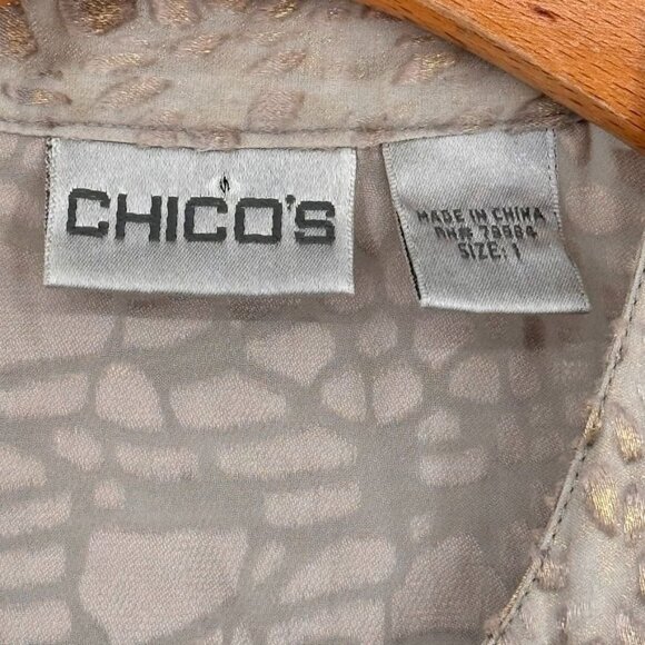 Chicos 1 Animal Print semi Sheer burnout Tunic 3/4 Sleeves Size medium Gold - Picture 3 of 11